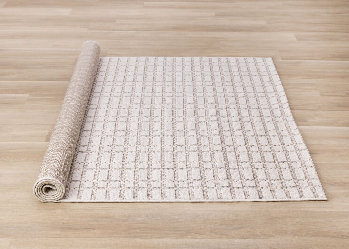 Woven Balance 5'3" x 7'7" Intricate Grid Design Area Rug - White, Taupe