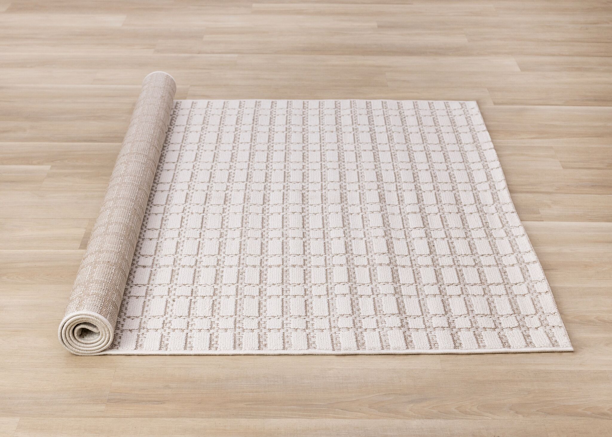 Woven Balance 5'3" x 7'7" Intricate Grid Design Area Rug - White, Taupe