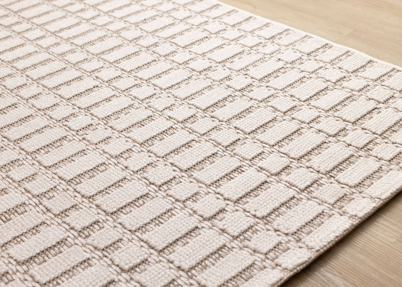 Woven Balance 5'3" x 7'7" Intricate Grid Design Area Rug - White, Taupe
