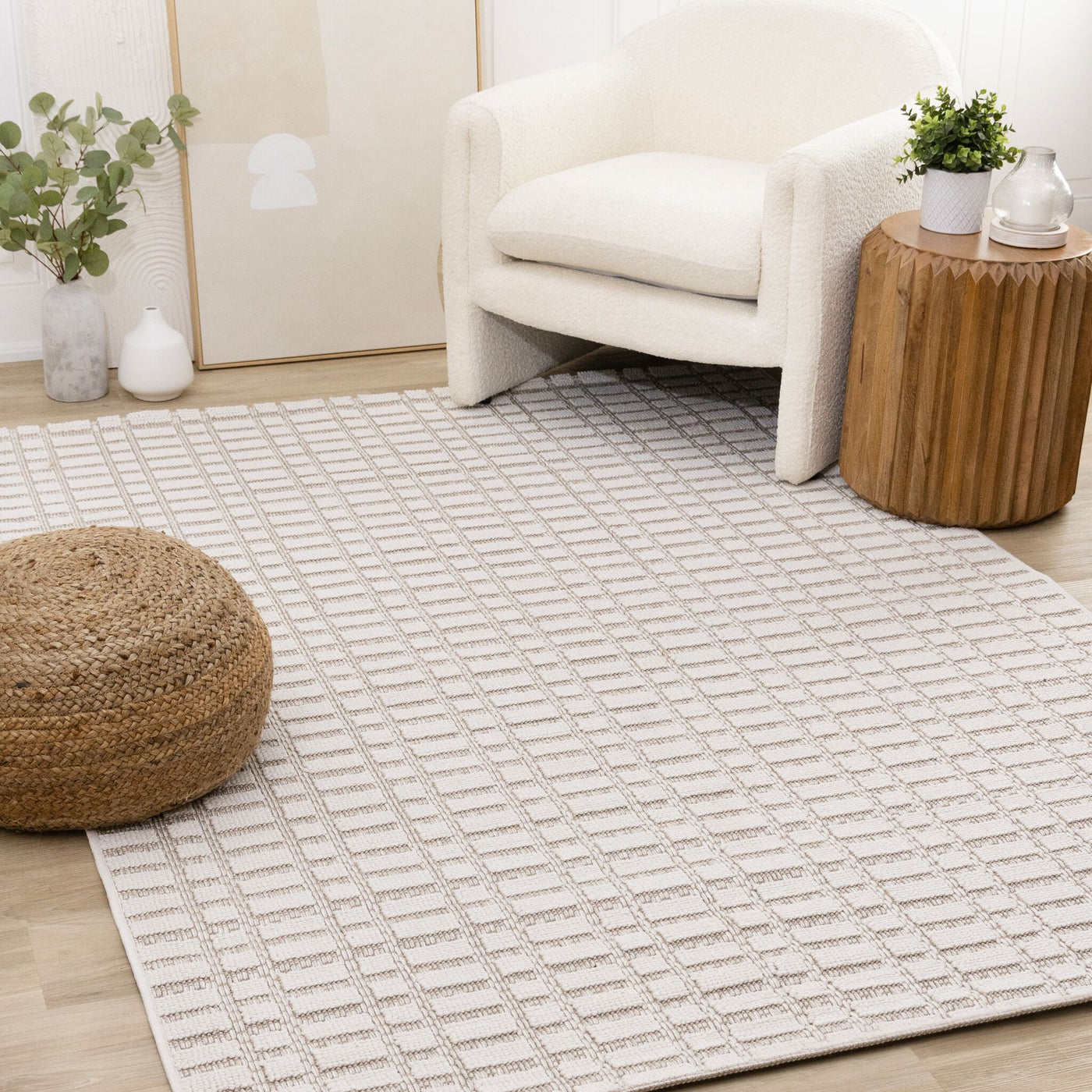 Woven Balance 7'10" x 10'6" Intricate Grid Design Area Rug - White, Taupe