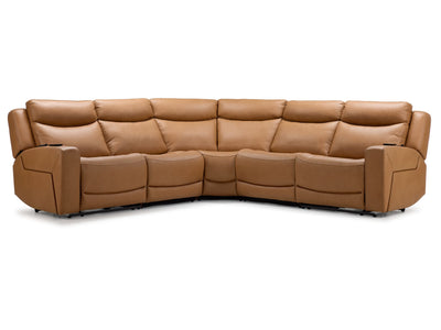 Jackson Leather 5-Piece Power Reclining Sectional with Heat and Massage - Butternut