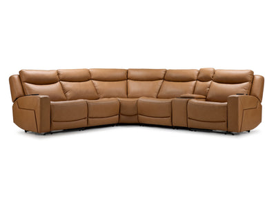 Jackson Leather 6-Piece Power Reclining Sectional with Heat and Massage - Butternut