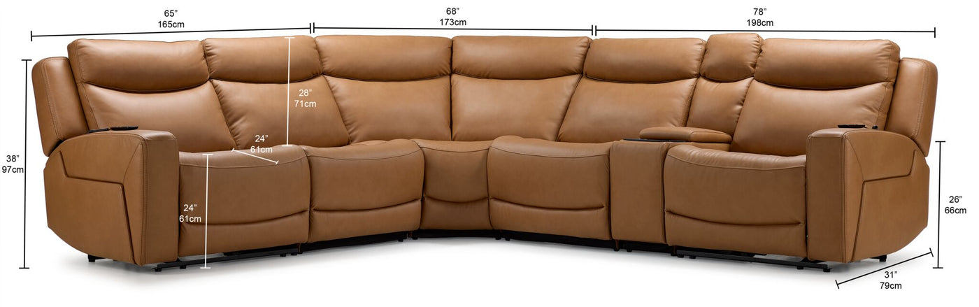 Jackson Leather 6-Piece Power Reclining Sectional with Heat and Massage - Butternut
