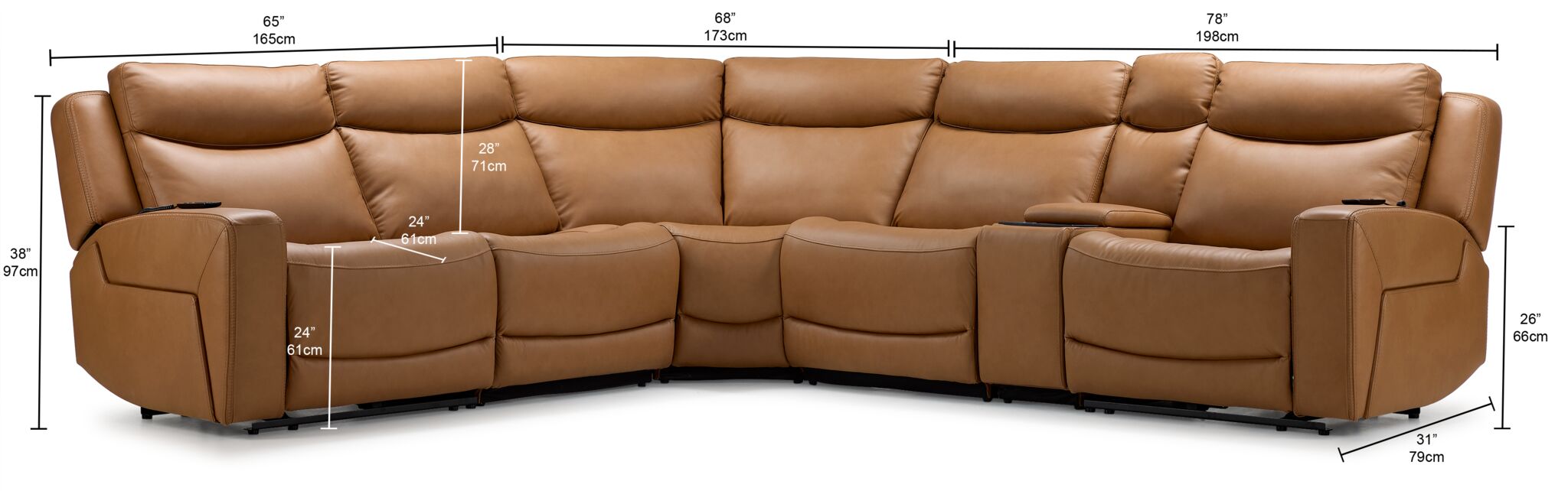 Jackson Leather 6-Piece Power Reclining Sectional with Heat and Massage - Butternut