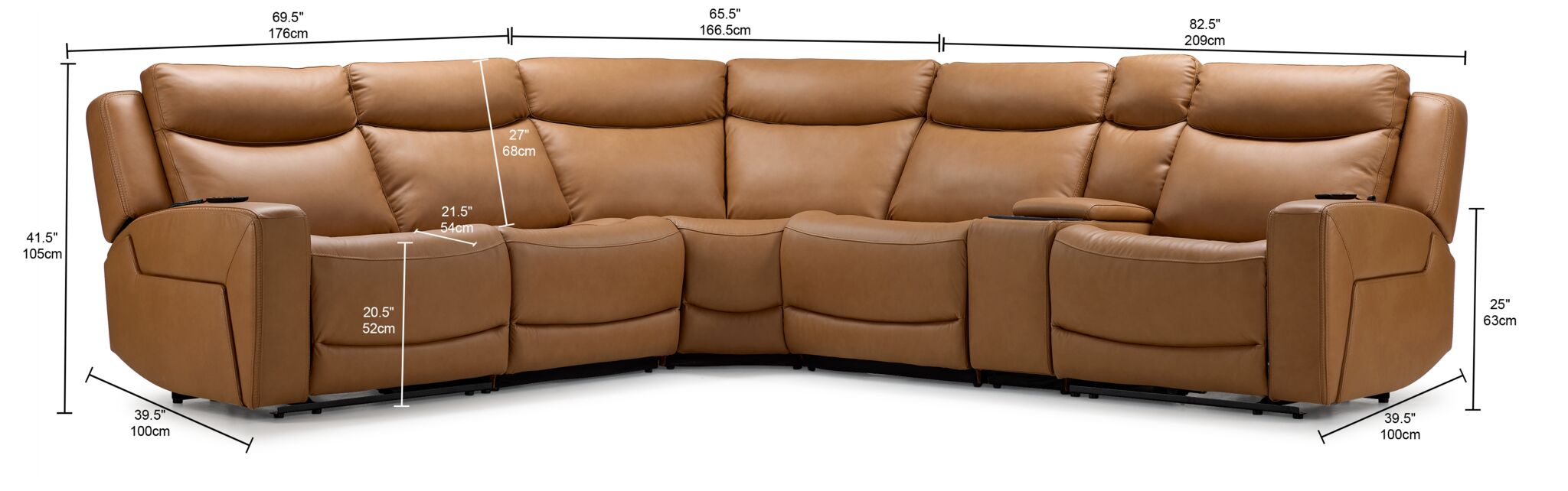 Jackson Leather 6-Piece Power Reclining Sectional with Heat and Massage - Butternut
