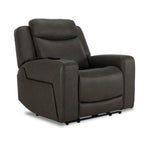 Jackson Leather Power Recliner with Heat and Massage - Anthracite angled view with padded headrest, wide arms and stitched leather