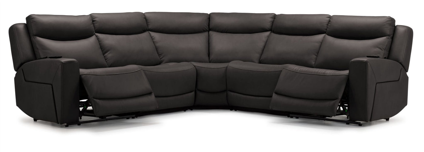 Jackson Leather 5-Piece Power Reclining Sectional with Heat and Massage - Charcoal