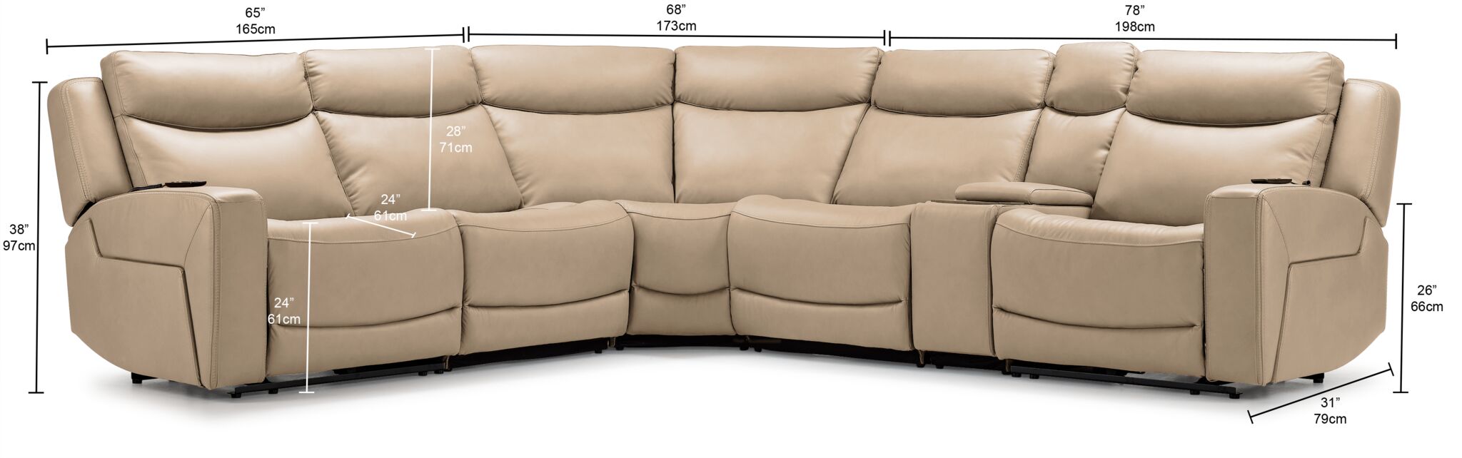 Jackson Leather 6-Piece Power Reclining Sectional with Heat and Massage - Pristine