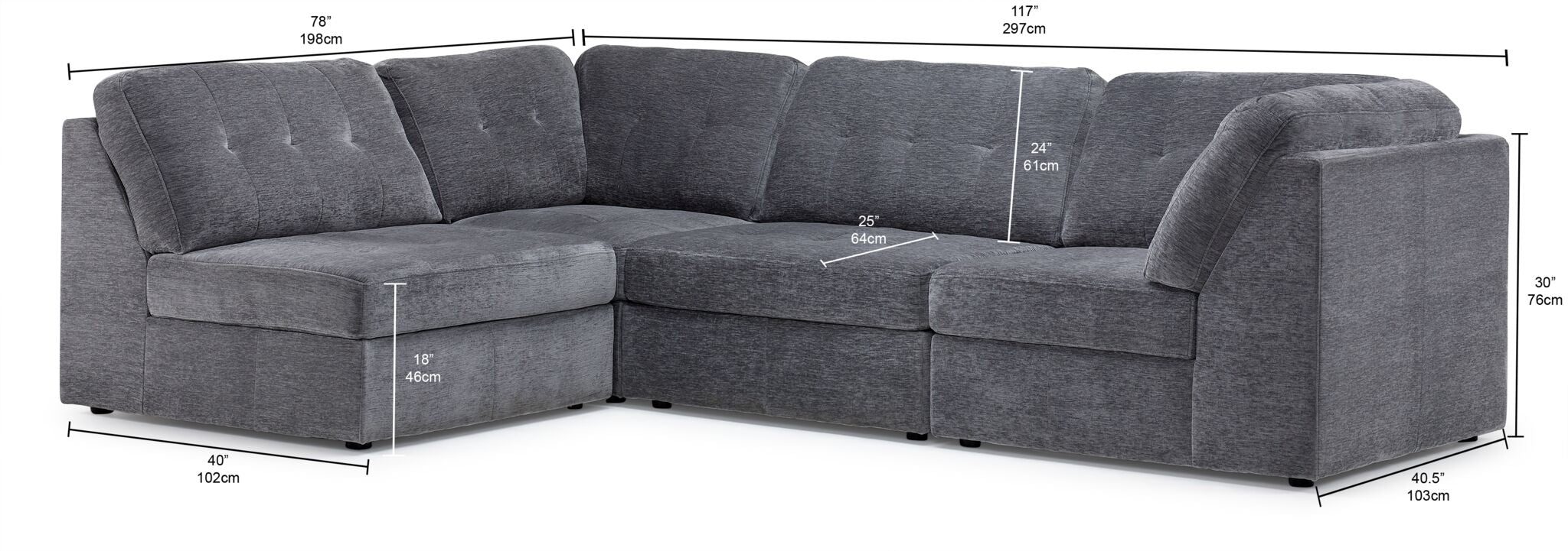 Jayce 4-Piece Modular Sectional - Grey