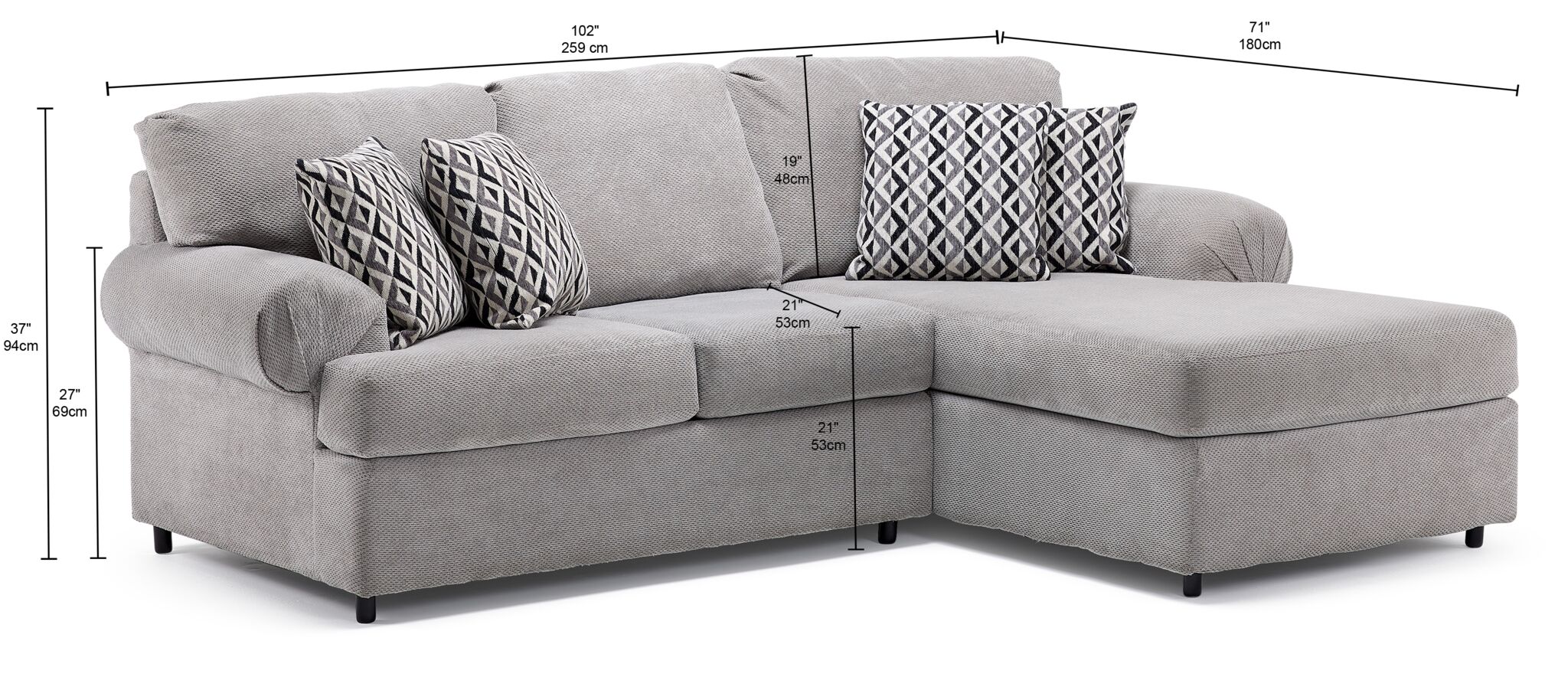 Jupiter 2-Piece Sectional with Right-Facing Chaise - Ash Grey