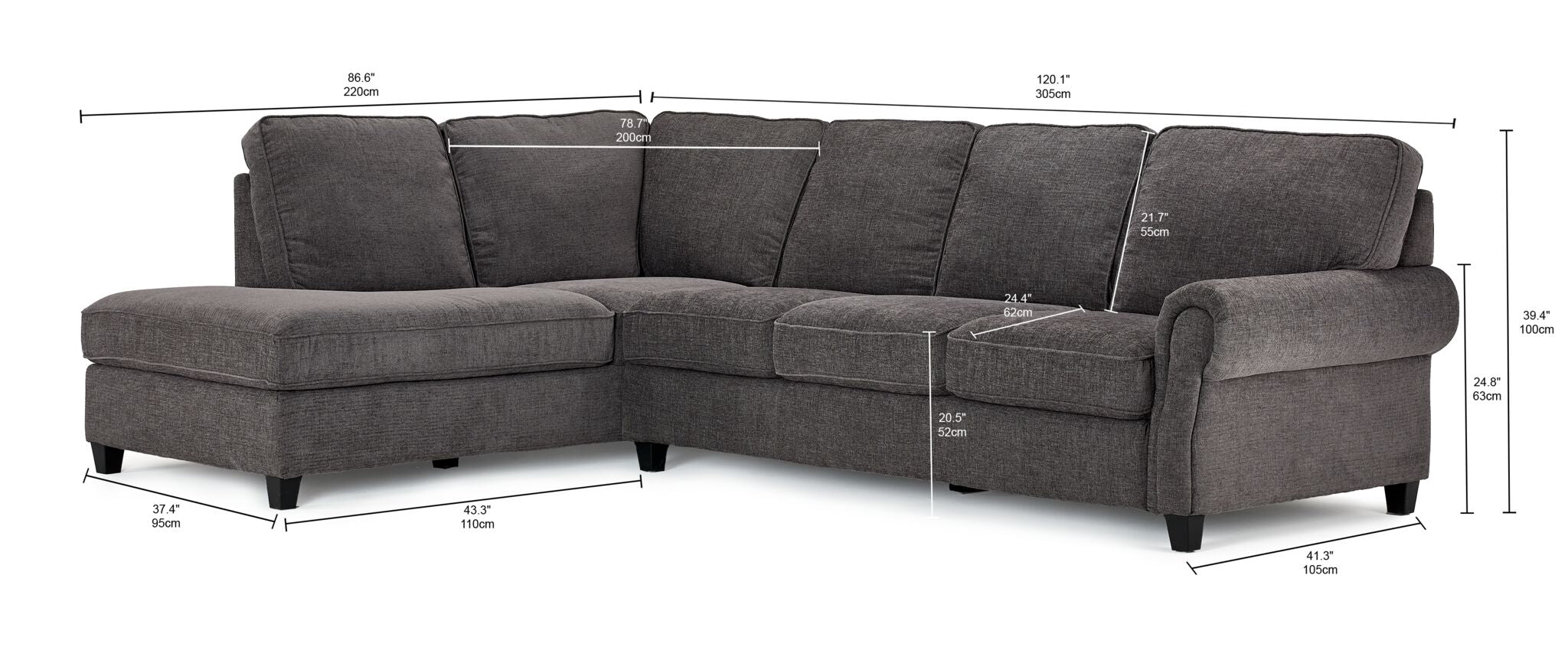 Kasey 2-Piece Sectional with Left Facing Chaise - Grey