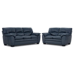 Kendrick Leather Sofa and Loveseat Set - Blue