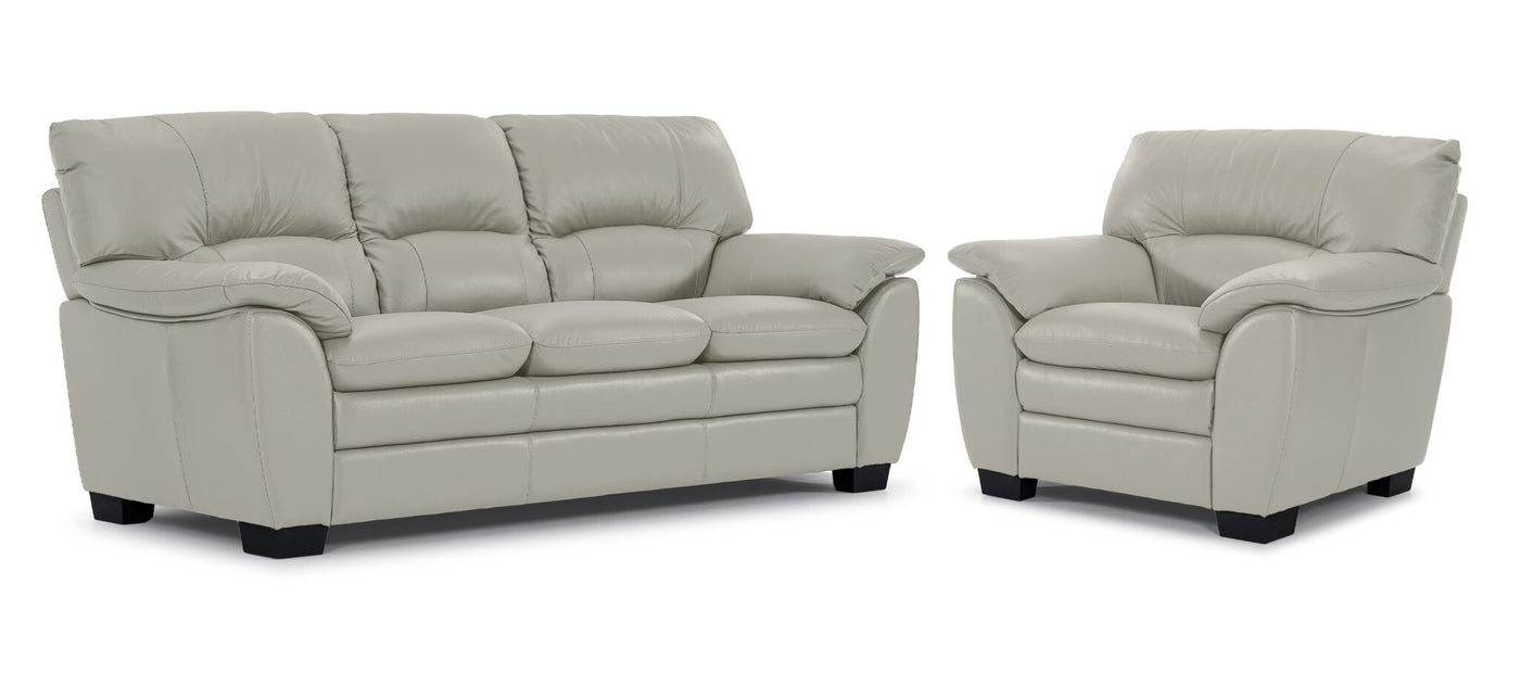 Kendrick Leather Sofa and Chair Set - Silver Grey