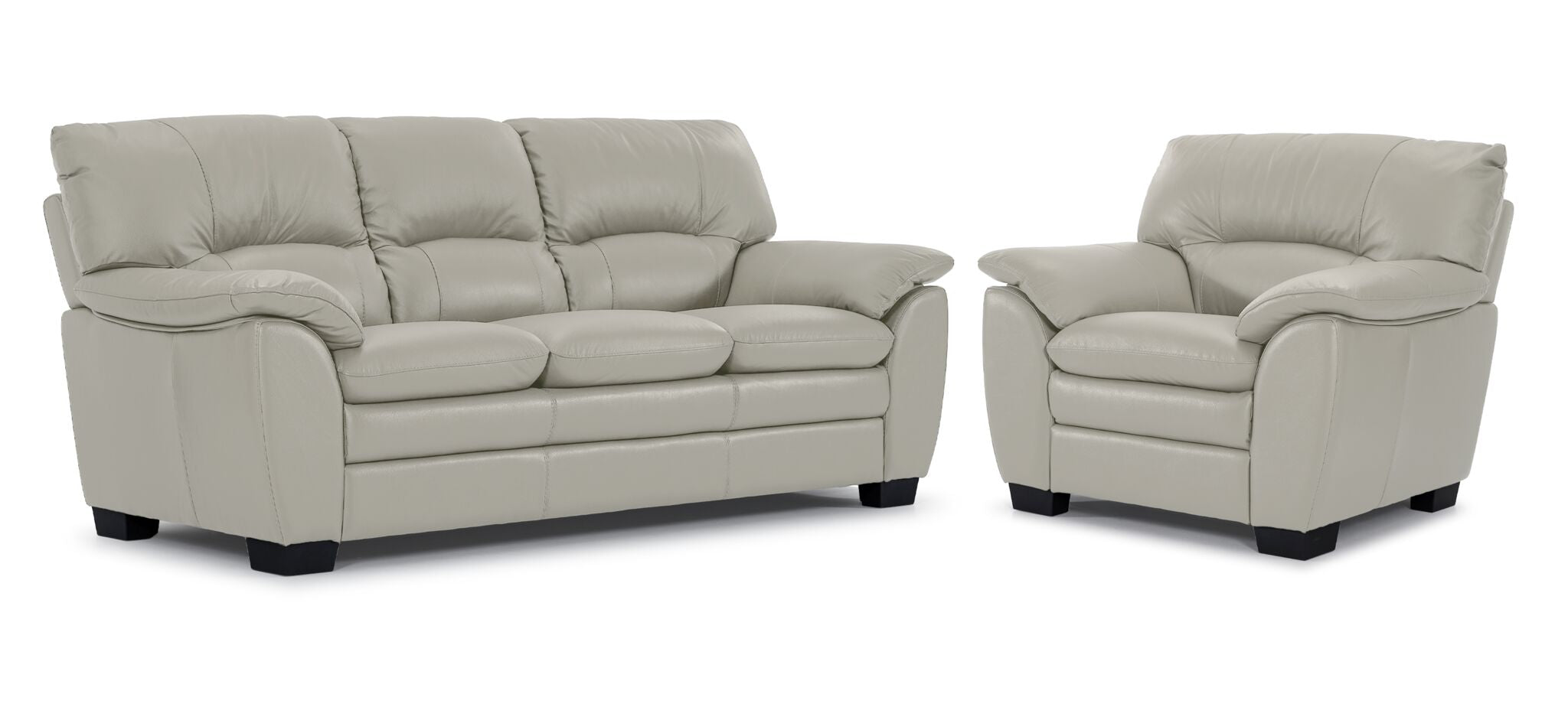 Kendrick Leather Sofa and Chair Set - Silver Grey