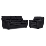Kendrick Leather Sofa and Chair Set - Black