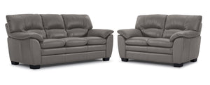 Kendrick Leather Sofa and Loveseat Set - Grey