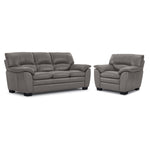 Kendrick Leather Sofa and Chair Set - Grey