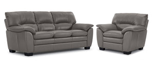 Kendrick Leather Sofa and Chair Set - Grey