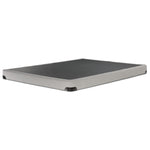 Kingsdown White Boucle full low-profile boxspring with beige polyester upholstery and black support surface, angled view