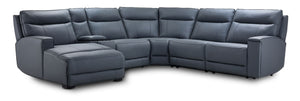 Kingsley Leather 6-Piece Power Reclining Sectional with Left-Facing Chaise - Blue