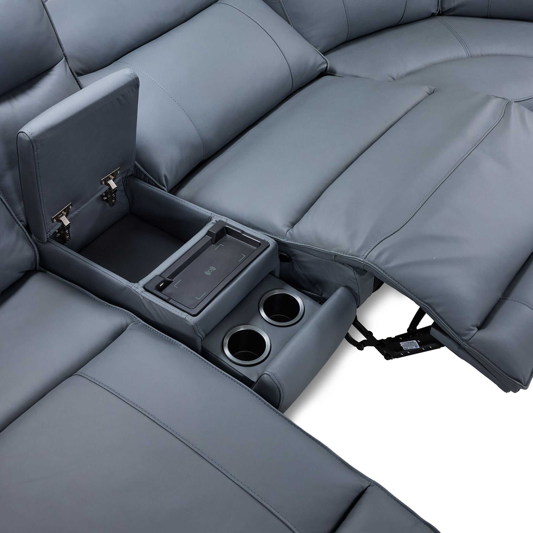 Kingsley Leather 6-Piece Power Reclining Sectional with Left-Facing Chaise - Blue