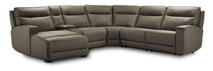 Kingsley Leather 6-Piece Power Reclining Sectional with Left-Facing Chaise - Grey
