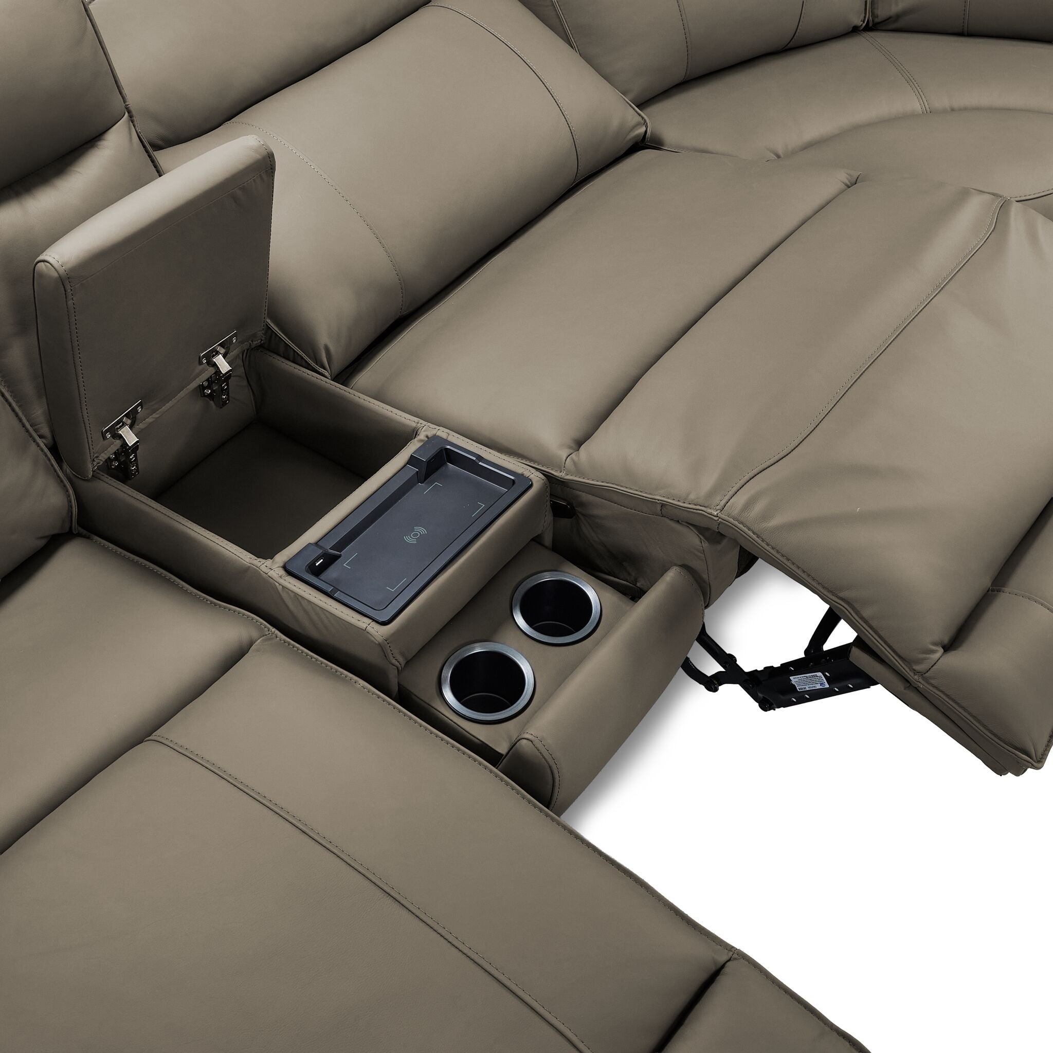 Kingsley Leather 6-Piece Power Reclining Sectional with Left-Facing Chaise - Grey