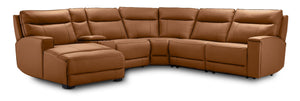 Kingsley Leather 6-Piece Power Reclining Sectional with Left-Facing Chaise - Tan
