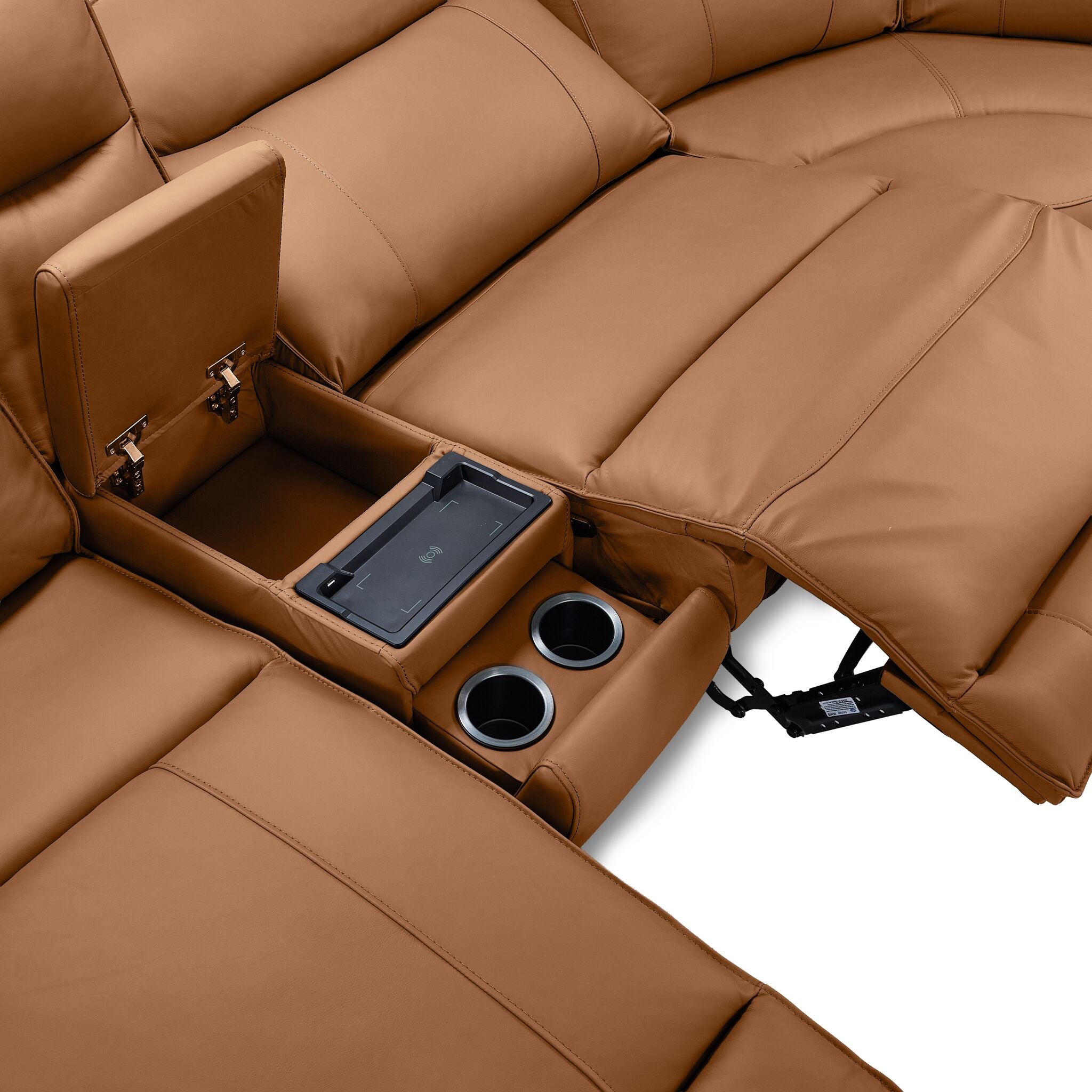 Kingsley Leather 6-Piece Power Reclining Sectional with Left-Facing Chaise - Tan