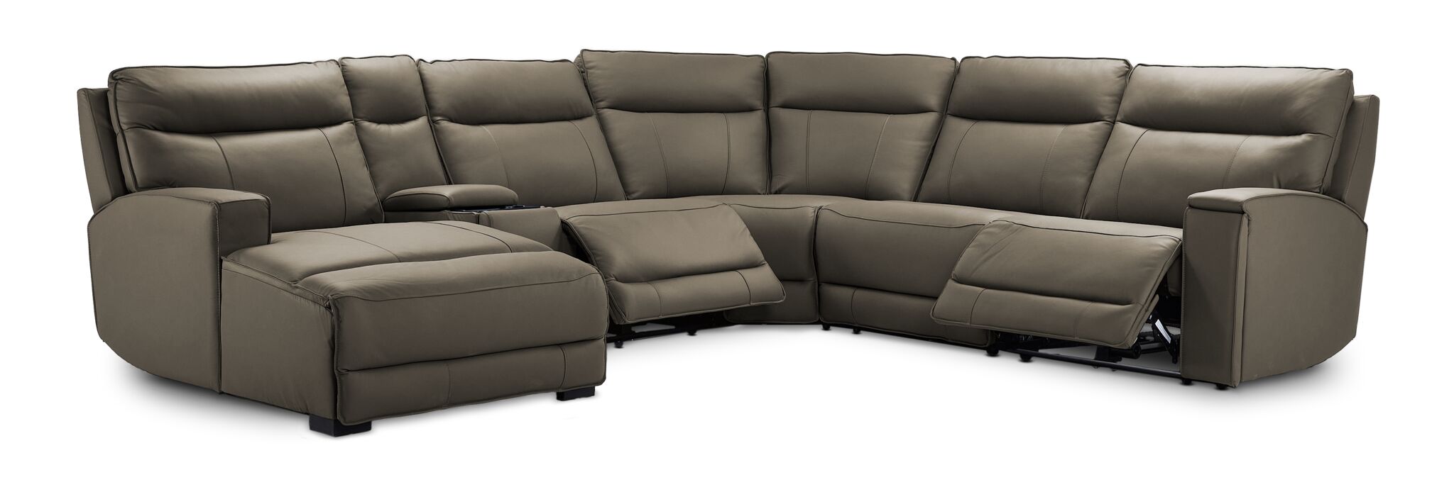 Kingsley Leather 6-Piece Power Reclining Sectional with Left-Facing Chaise - Grey