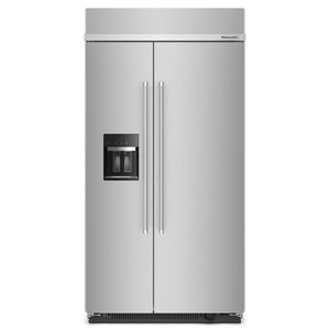 KitchenAid 41.25" 25.1 Cu. Ft. PrintShield Stainless Steel Built-In Side-by-Side Refrigerator with Ice and Water Dispenser - KBSD702MSS