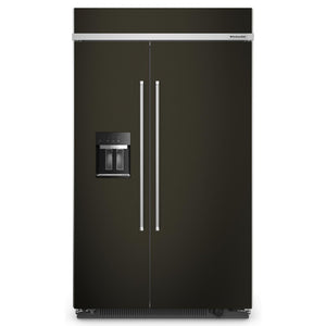 KitchenAid 47.25" 29.4 Cu. Ft. PrintShield Black Stainless Built-In Side-by-Side Refrigerator with Ice and Water Dispenser - KBSD708MBS