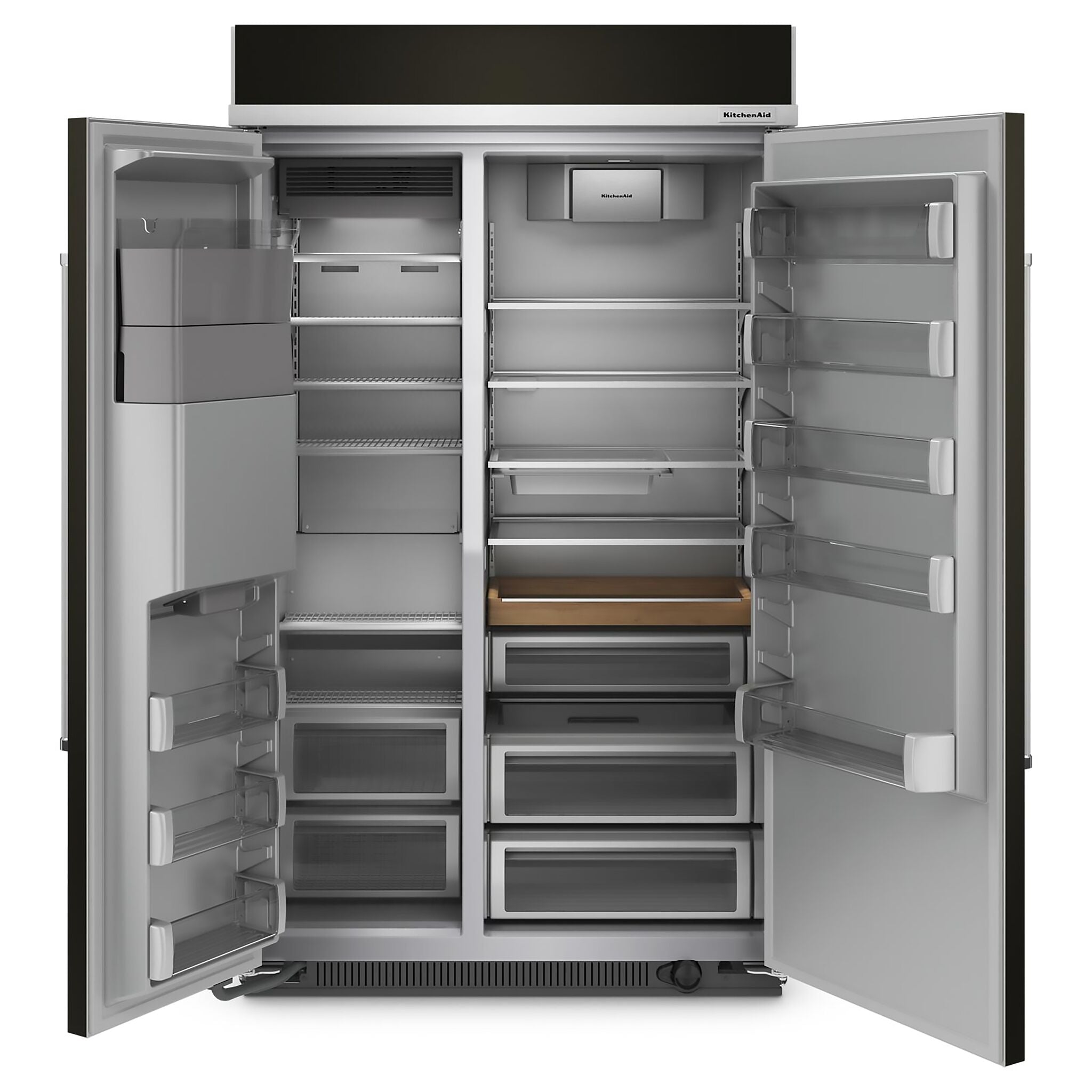 KitchenAid 47.25" 29.4 Cu. Ft. PrintShield Black Stainless Built-In Side-by-Side Refrigerator with Ice and Water Dispenser - KBSD708MBS