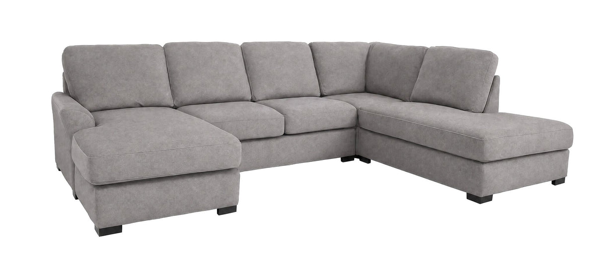 Kramer 4-Piece Sectional with Right-Facing Chaise - Grey with plush cushions, curved arms and spacious chaise seating