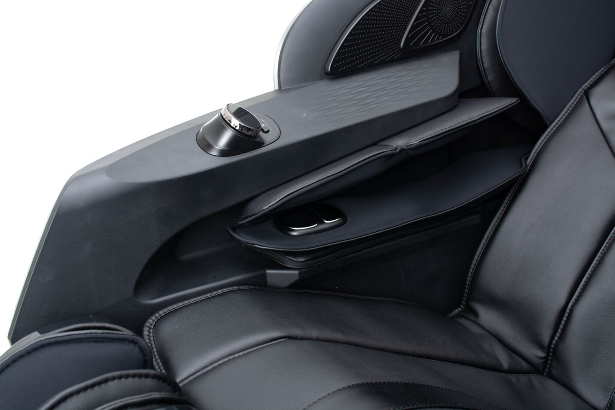 L2 Zen Elite Massage Chair armrest detail showing the control dial, padded armrest and side controls