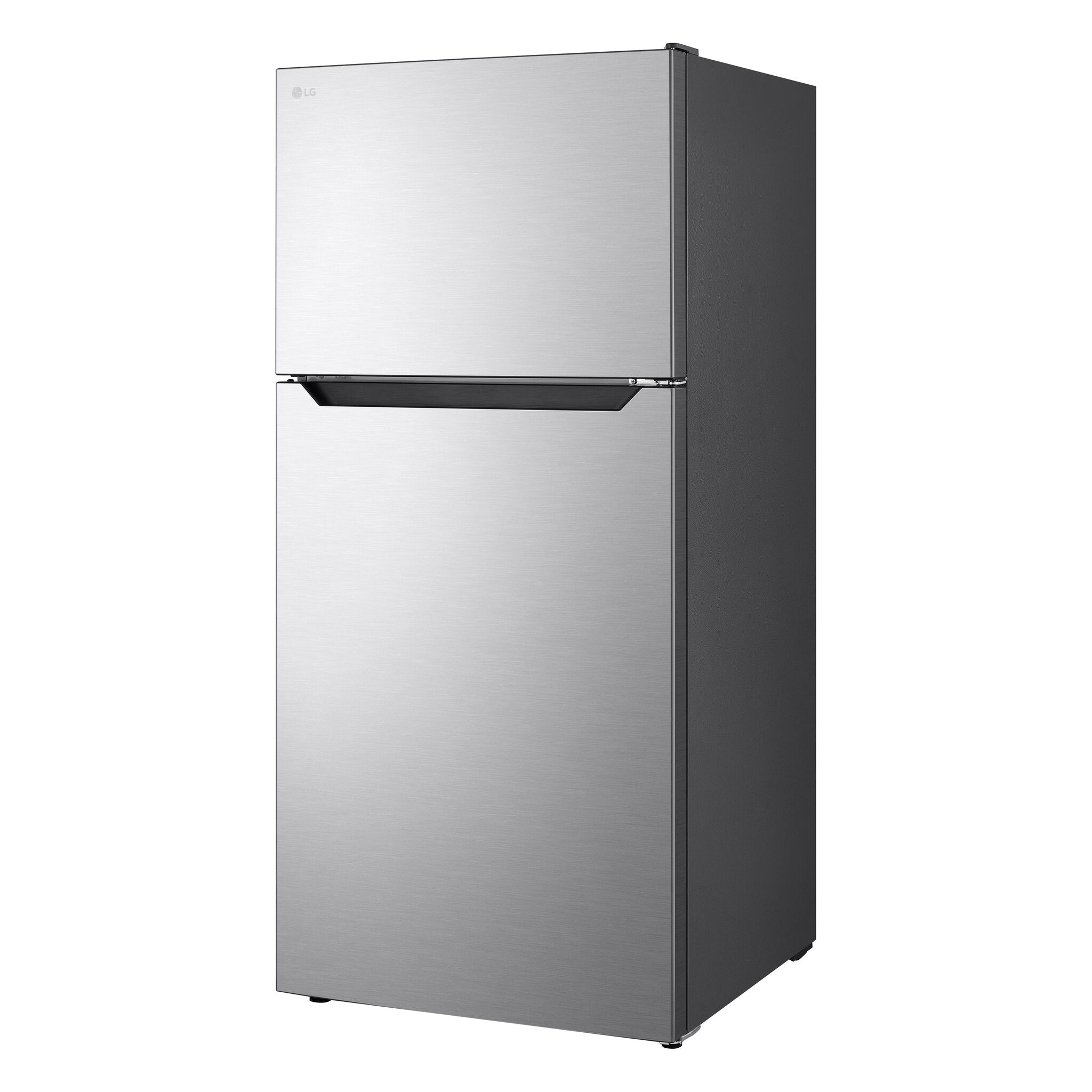 LG 30" 18.0 Cu. Ft. Top Freezer Refrigerator in stainless steel shown from a three-quarter angle