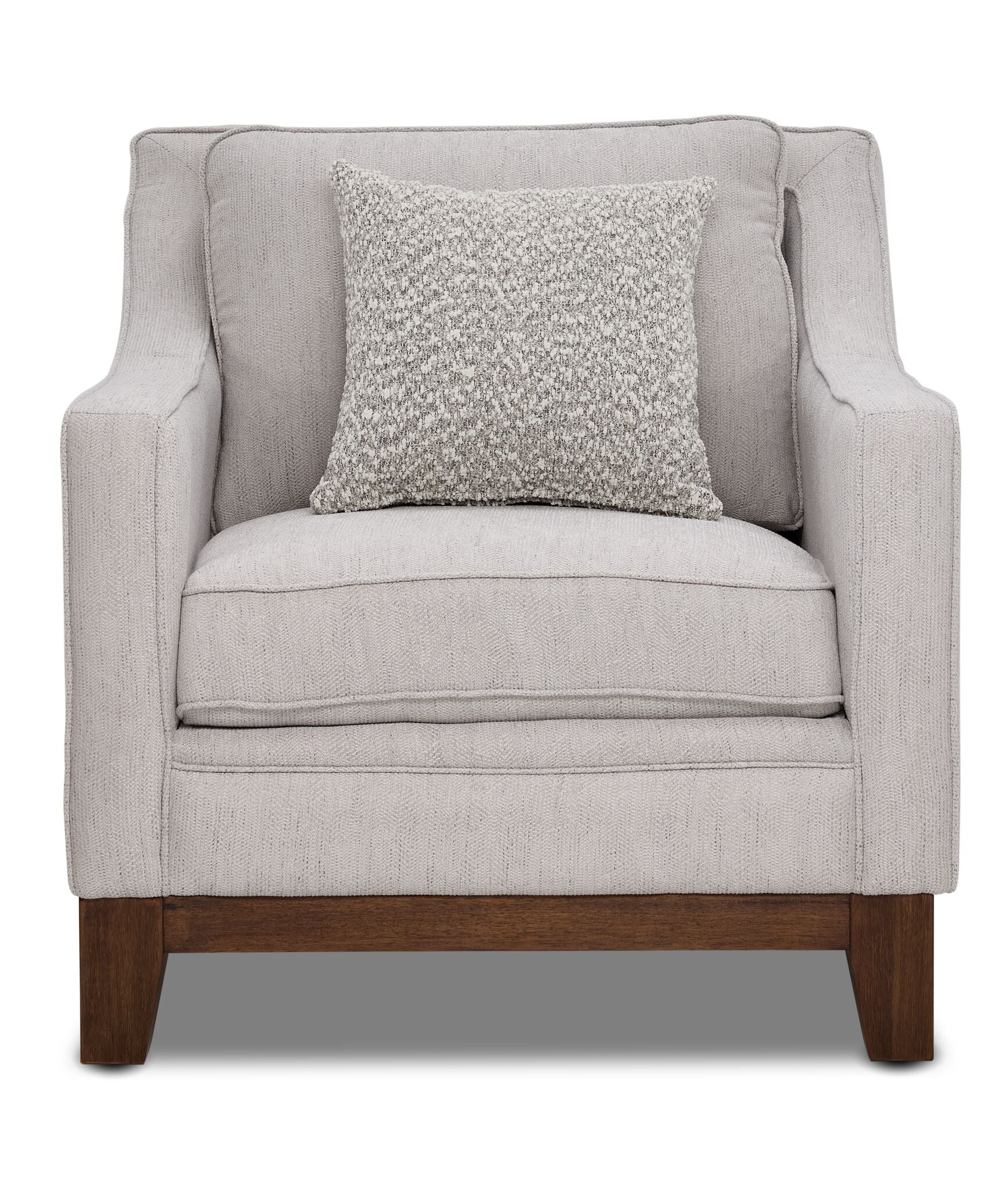 Lucerne grey chair with contemporary shape, polyester upholstery and clean front view