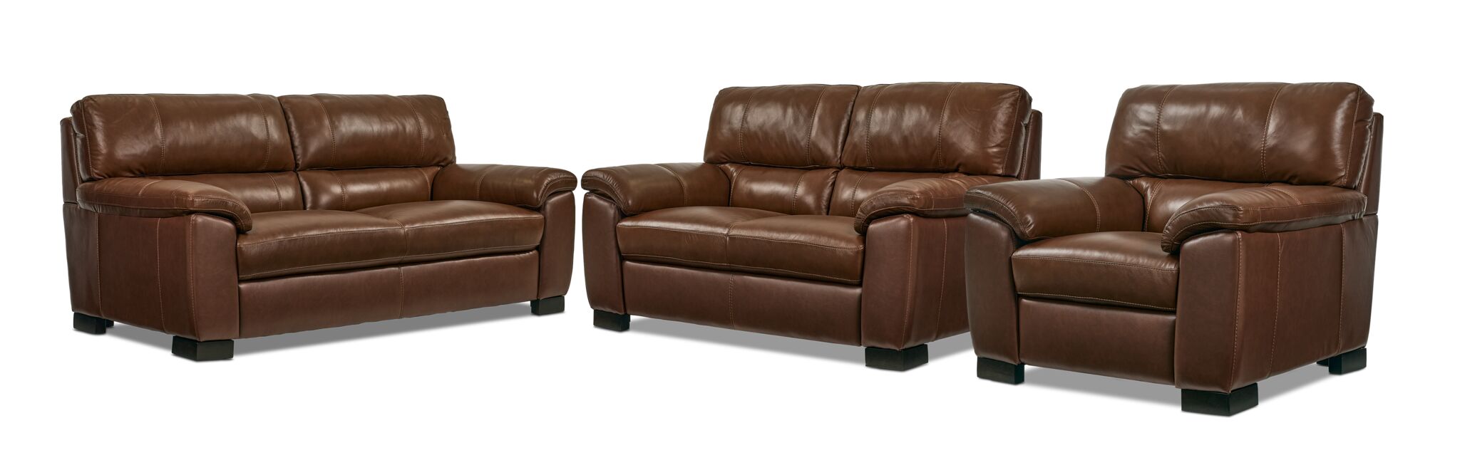 Maddox Leather Sofa, Loveseat and Chair Set - Cognac