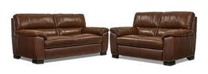 Maddox Leather Sofa and Loveseat Set - Cognac