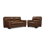 Maddox Leather Sofa and Chair Set - Cognac