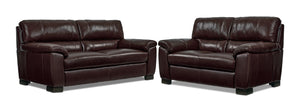 Maddox Leather Sofa and Loveseat Set - Dark Brown