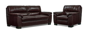 Maddox Leather Sofa and Chair Set - Dark Brown