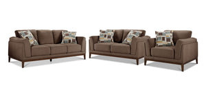 Madrid Sofa, Loveseat and Chair Set - Dark Brown