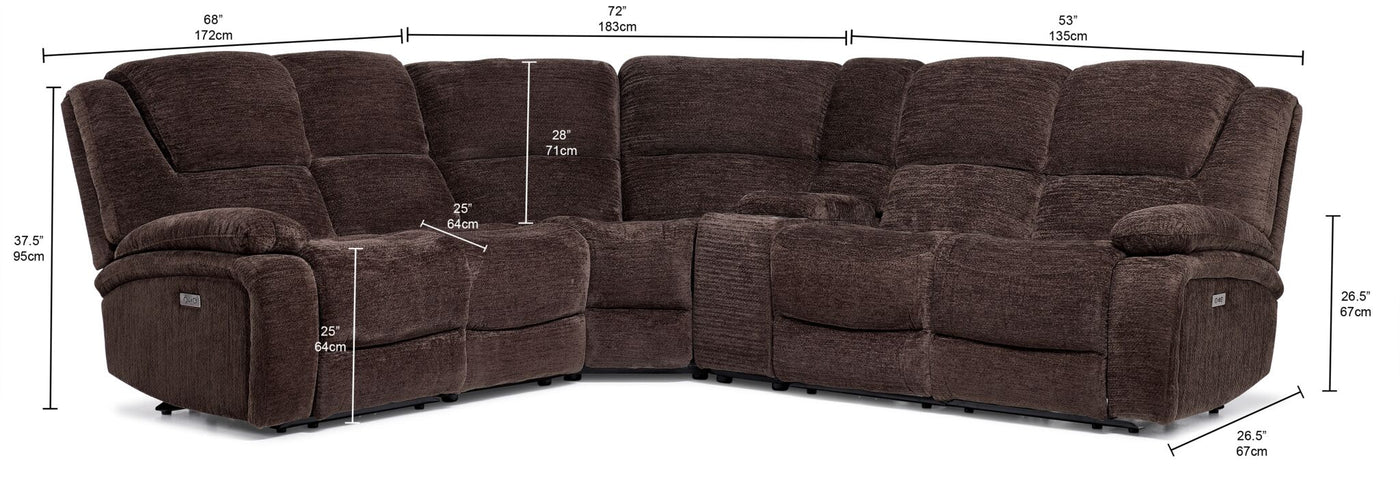 Maxwell 6-Piece Power Reclining Sectional with Console- Brown