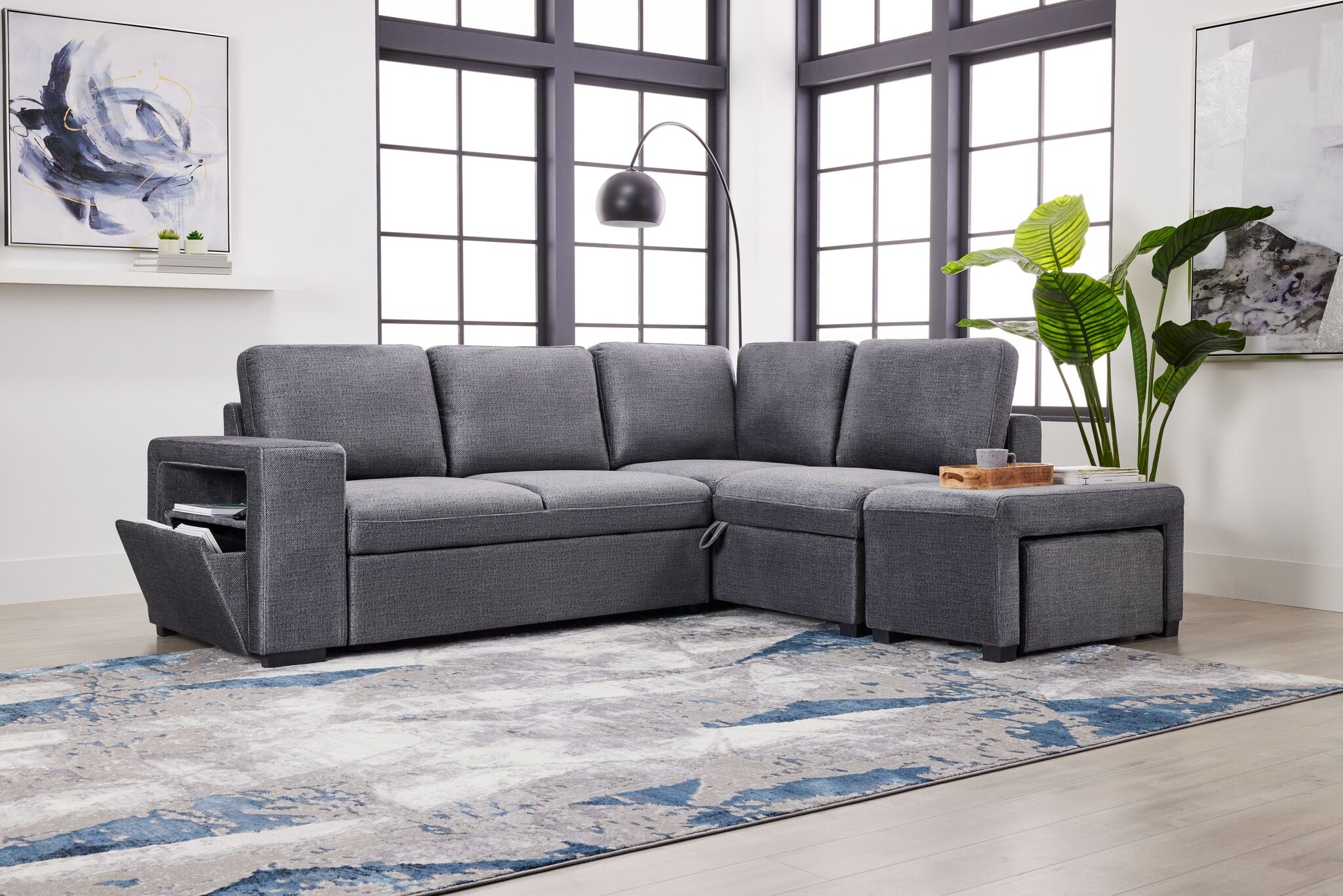 Meadow 3-Piece Sectional with Left-Facing Pop-Up Bed - Grey