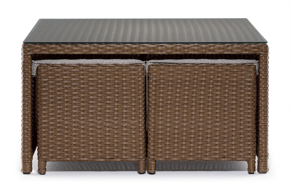 Melville Outdoor Coffee Table with 2 Ottomans - Brown, Beige