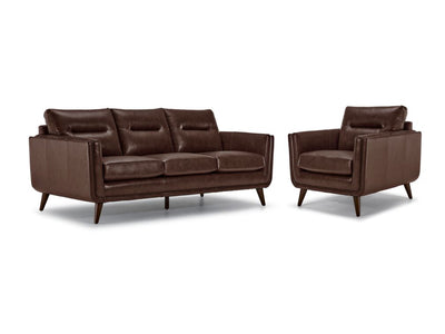 Miguel Leather Sofa and Chair Set - Cobblestone