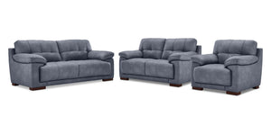Modena Sofa, Loveseat and Chair Set - Blue