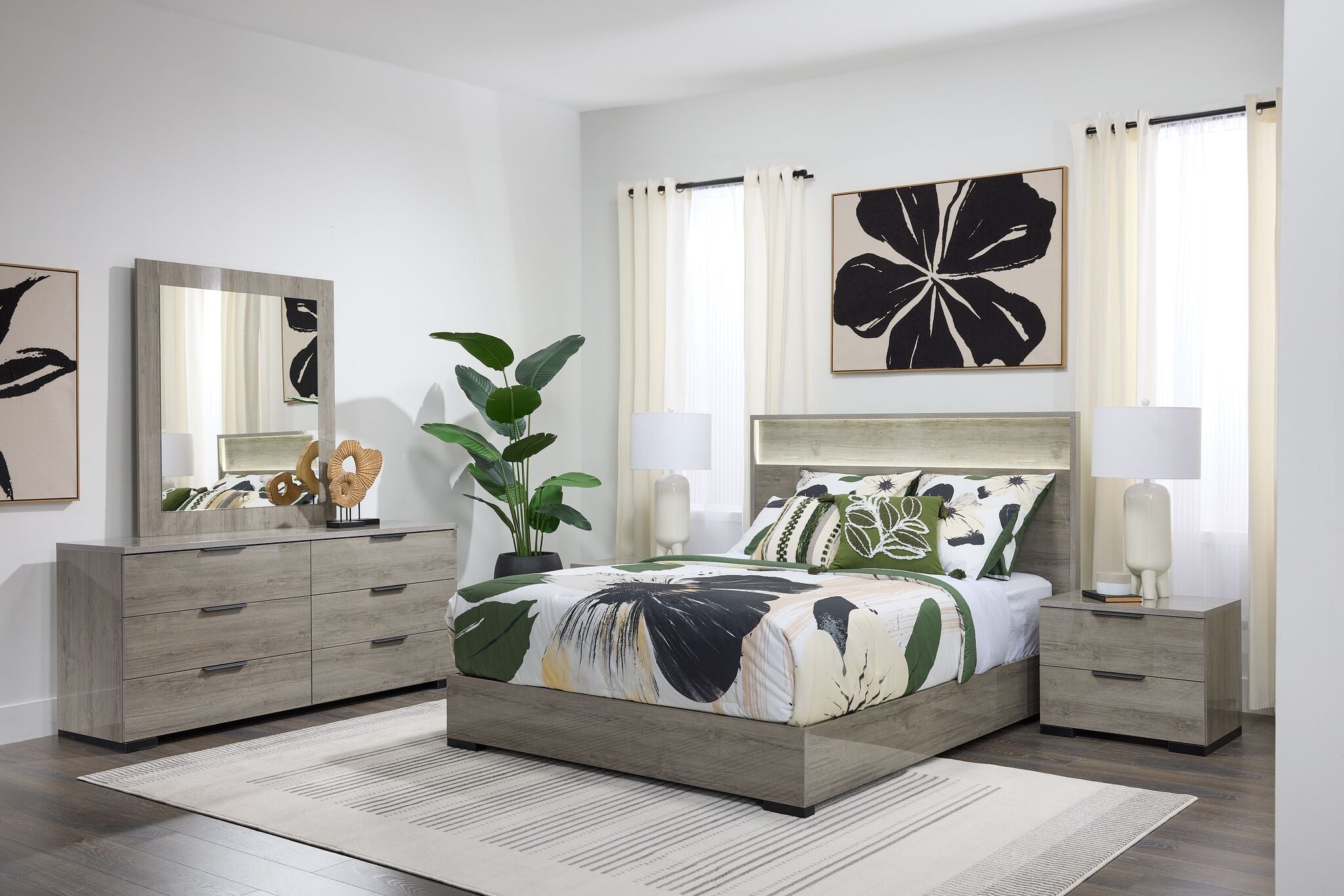 In Full Bloom - Monaco 6 - Piece Queen Bedroom Set - Grey
