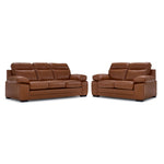 Morrison II Leather Sofa and Loveseat Set - Cognac
